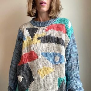 Vintage 80s Abstract Geometric Fun Pullover Size L
